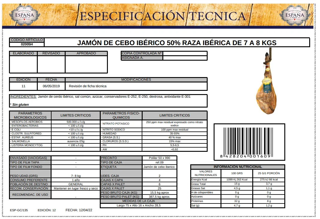 Jambon ibérique de cebo ( 50% ibérico ) 7Kg à 8Kg – Image 3
